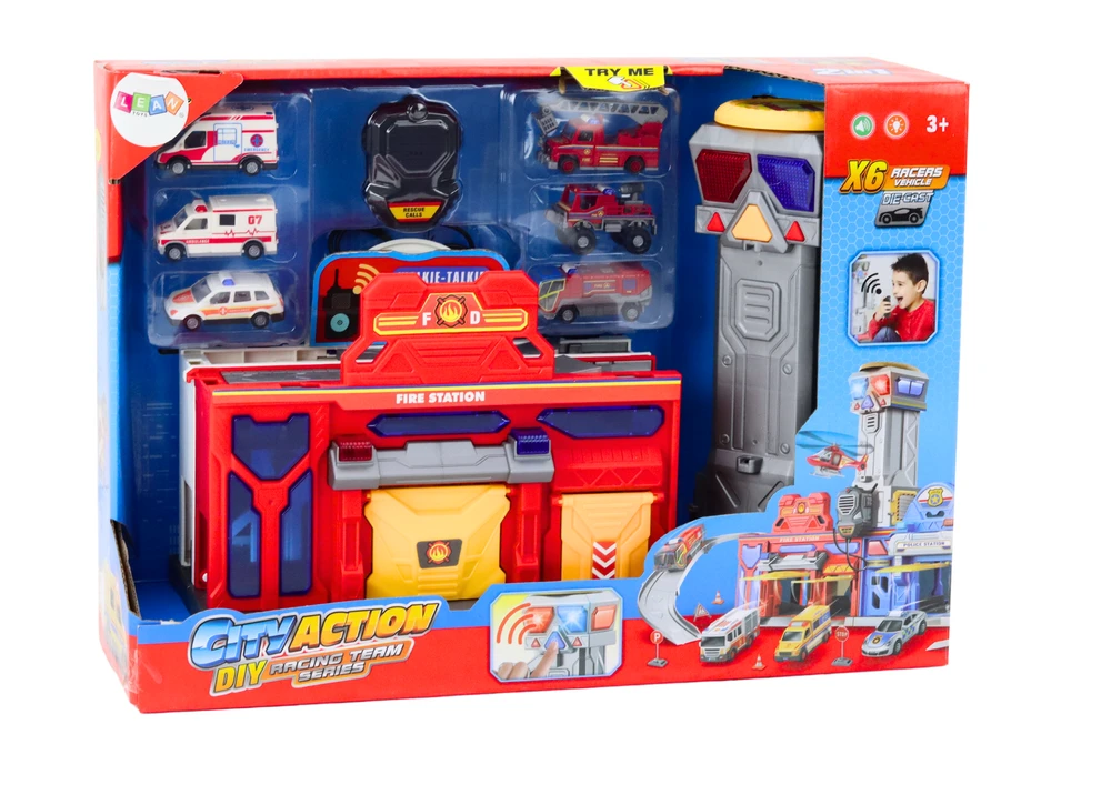 Lean Toys Komandinis gelbėjimo bazės žaislų rinkinys su 6 automobiliais