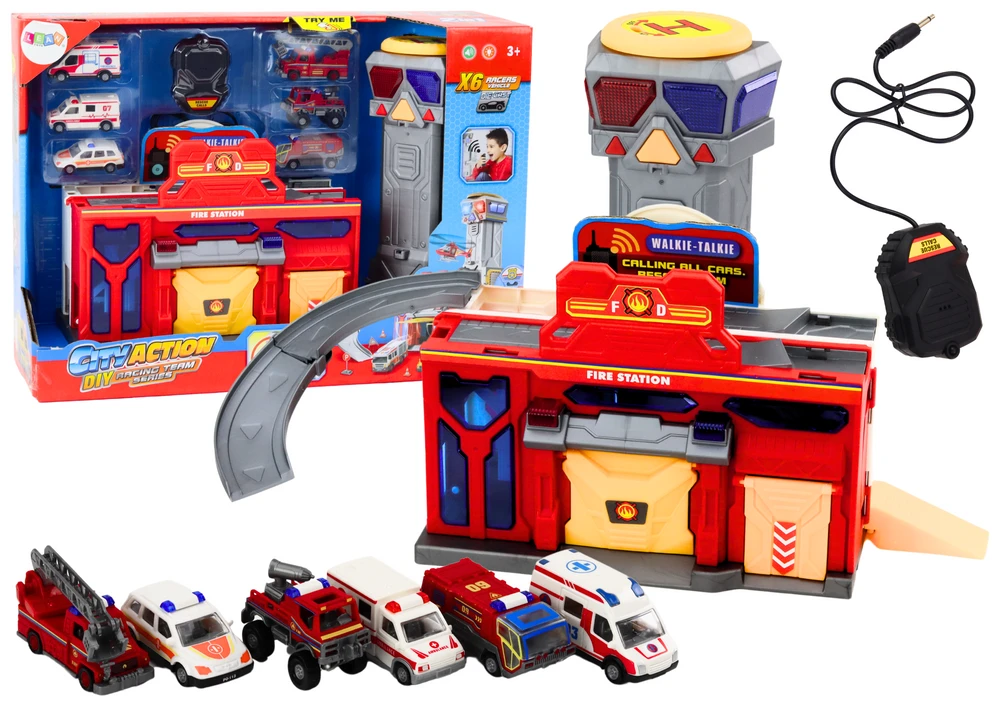 Lean Toys Komandinis gelbėjimo bazės žaislų rinkinys su 6 automobiliais