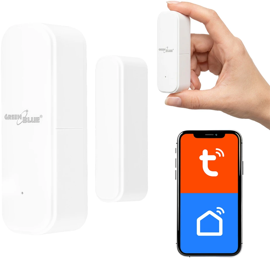 Bezprzewodowy Belaidis WiFi liežuvėlių jungiklis / atidarymo jutiklis GreenBlue, Android/iOS, durims / langams, 3.0V DC, LR03x2, GB479 W