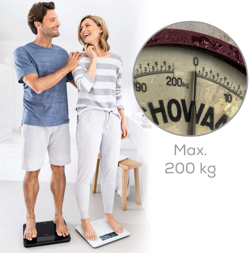Beurer GS 400 vonios svarstyklės, stiklinės (juodos) – 5 metų garantija