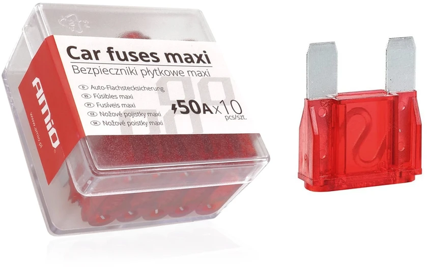 Automobilinių saugiklių dėžutė „Maxi“, 10 vnt., 50A, amio-02327