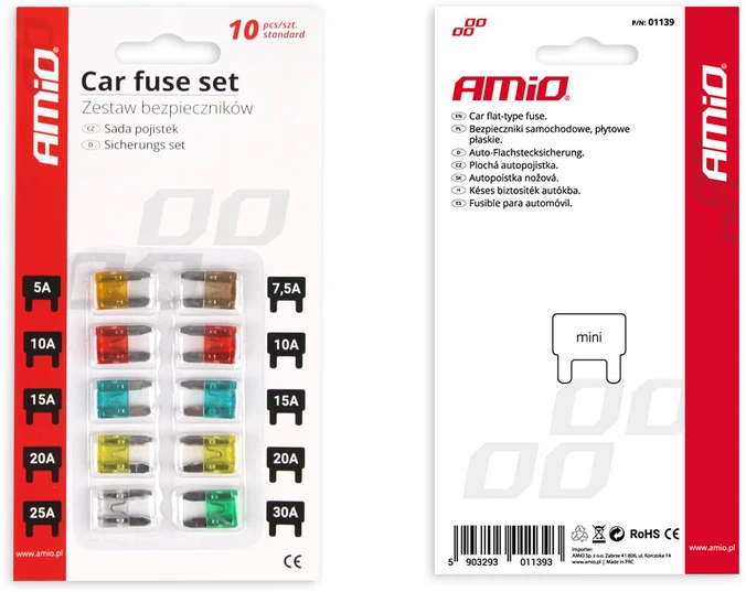 Amio Automobilinių saugiklių komplektas 10vnt.