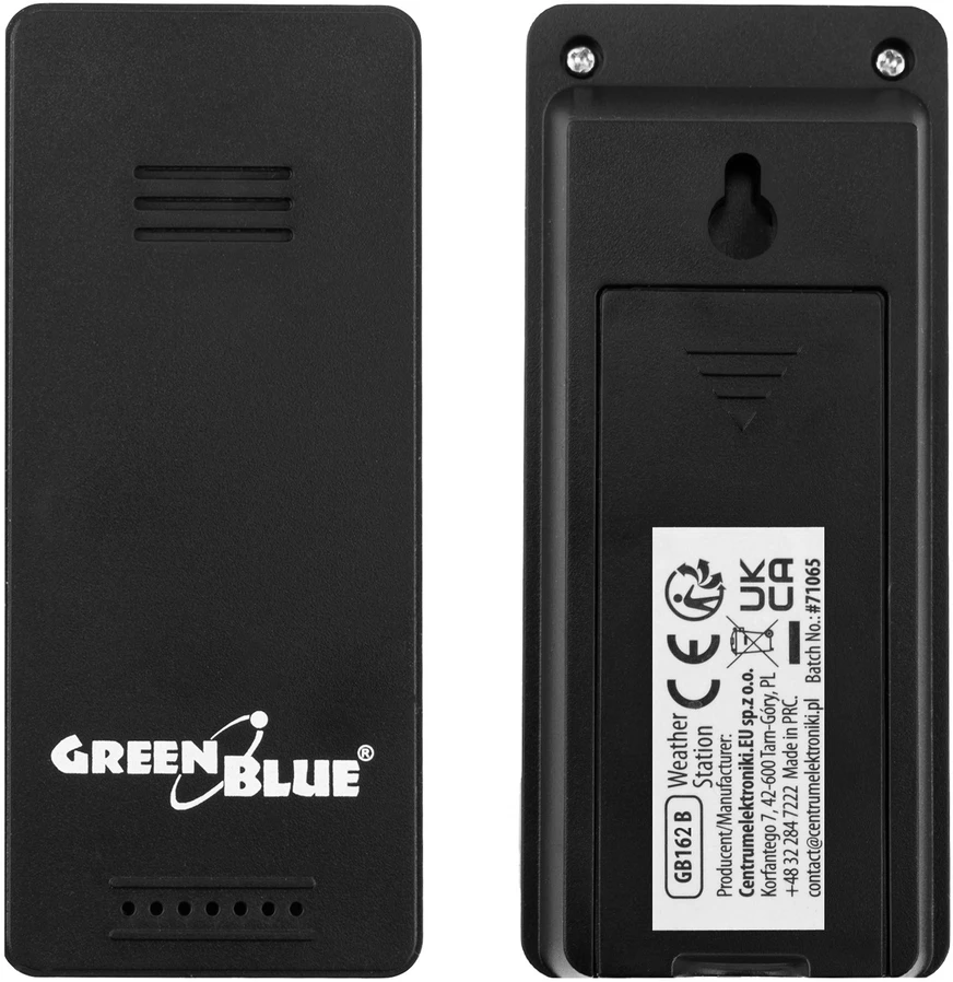 „GreenBlue“ belaidė meteorologinė stotelė, įėjimo/išėjimo temperatūra, laikrodis, pasirenkami °C / °F, veikimo nuotolis iki 60 m, juoda, GB162 B
