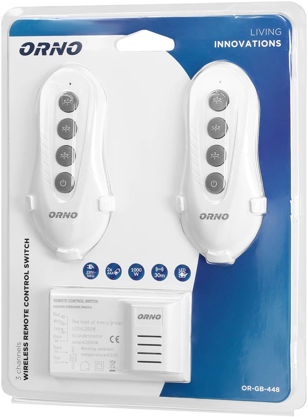 Orno Bezprzewodowy Belaidis 3 kanalų apšvietimo valdiklis, 2 nuotolinio valdymo pulteliai