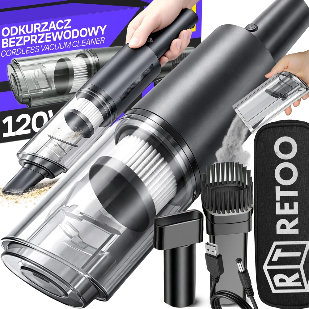 Bezprzewodowy Belaidis automobilio dulkių siurblys 120 W, galingas rankinis HEPA filtras + antgaliai - or1337