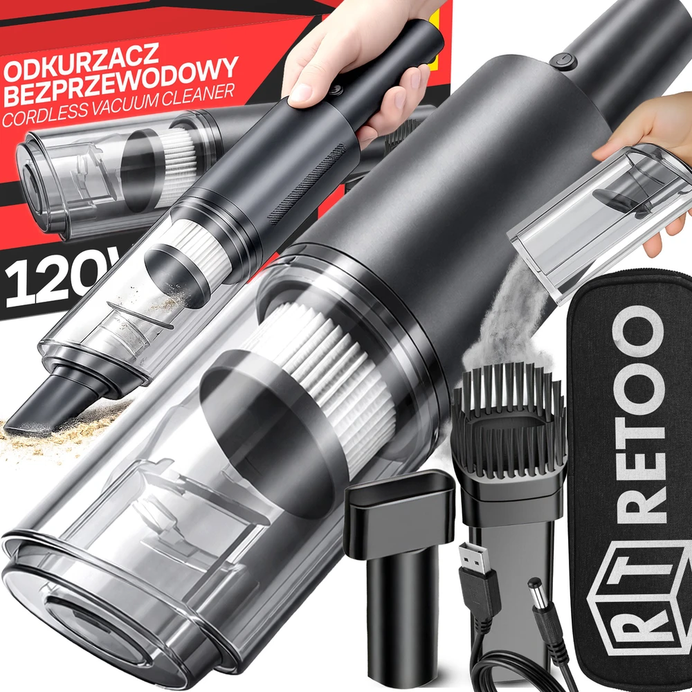 Bezprzewodowy Belaidis automobilio dulkių siurblys 120 W, galingas rankinis HEPA filtras + antgaliai - or1337