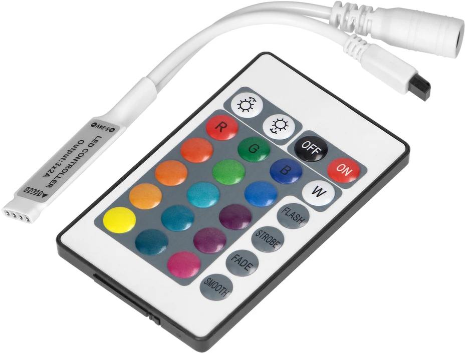 Orno Bezprzewodowy Belaidis RGB LED juostų valdiklis su nuotolinio valdymo pultu, 24 mygtukai, 12V, 6A, 72W