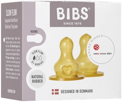 Bibs SEILINTUKAI - Kūdikio buteliuko čiulptukai, apvalūs, lateksiniai - 2 vnt. - Lėta tėkmė