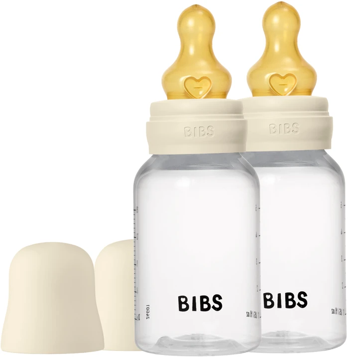 Badabulle Bibs SEILINTUKAI - Kūdikių buteliukai su apvaliais latekso buteliukais, 2 vnt., lėto srauto - Dramblio kaulo spalvos - 150 ml