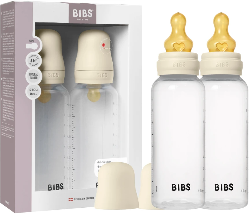Yoomi Bibs SEILINTUKAI - Kūdikių buteliukai su apvaliais latekso buteliukais, 2 vnt., vidutinio srauto - Dramblio kaulo spalvos - 270 ml