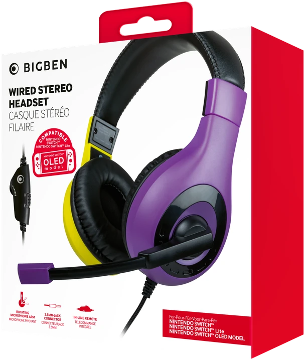 Big Ben „BigBen“ interaktyvios stereo žaidimų ausinės V1 – violetinė + geltona (jungiklis)