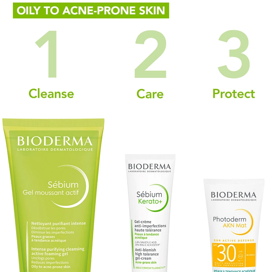 Bioderma aktyvaus poveikio rūgštinis prausiklis riebiai, į spuogus linkusiai odai SÉBIUM GEL MOUSSANT ACTIF, 200 ml