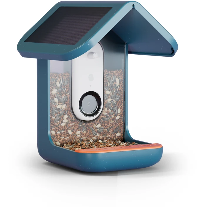„BirdBuddy“ – išmanioji paukščių lesyklėlė 2.0, mėlyna, su saulės baterija