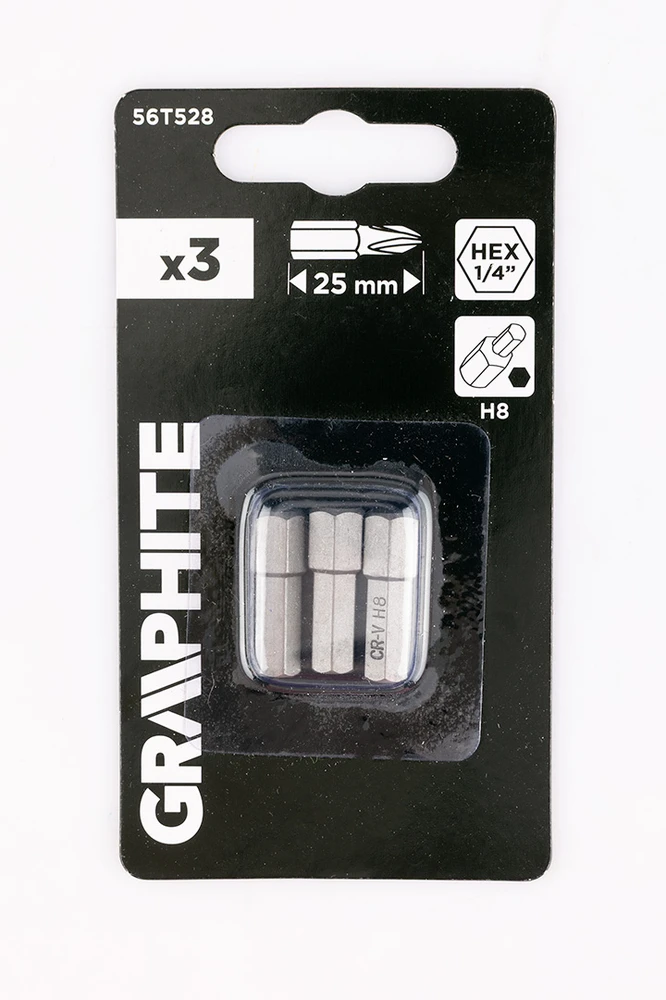Graphite Bity Šešiakampiai antgaliai H8 x 25 mm, 3 vnt.