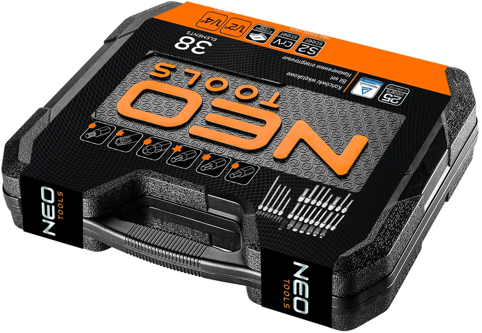 Neo Tools 38 dalių Torx ir Spline antgalių rinkinys su TUV sertifikatu