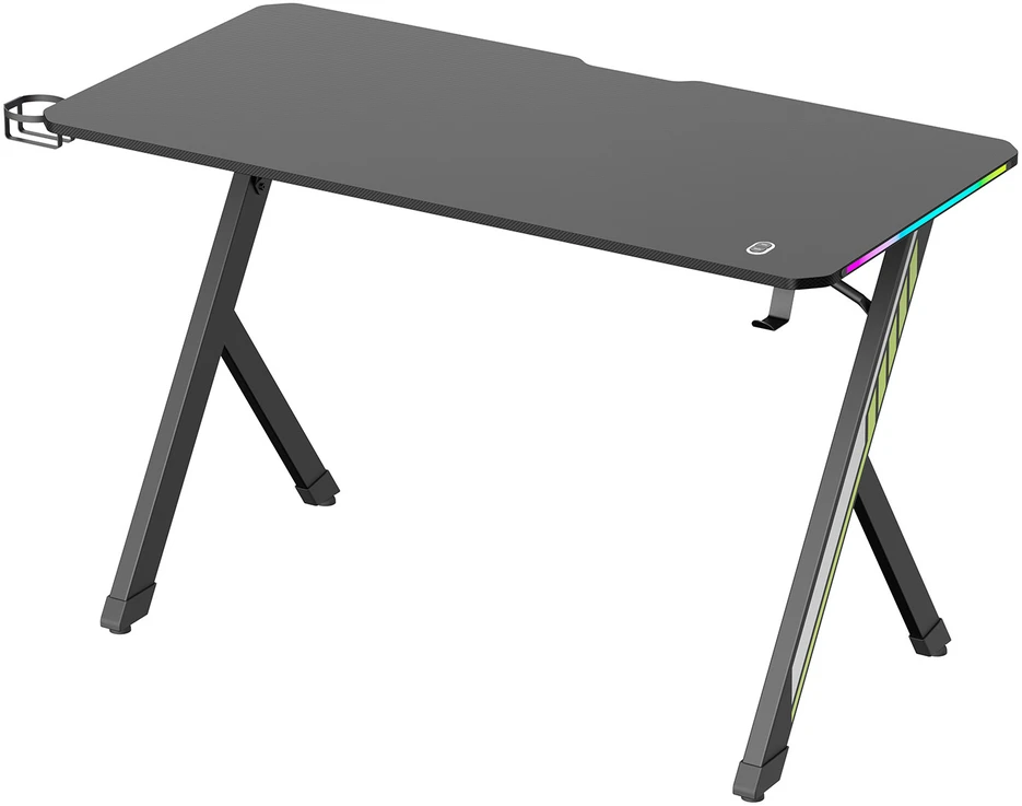 Biurko „NanoRS“ žaidimų stalas, juodas su ausinių ir puodelio laikikliu, RGB foniniu apšvietimu, maks. 75 kg, matmenys 1200 x 600 x 750 mm, RS102