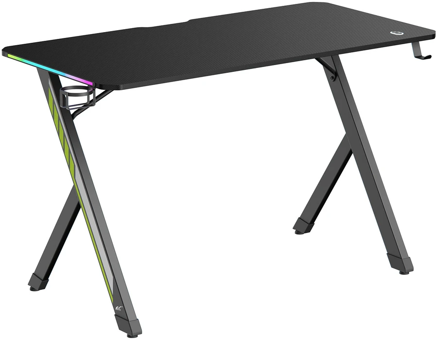 Biurko „NanoRS“ žaidimų stalas, juodas su ausinių ir puodelio laikikliu, RGB foniniu apšvietimu, maks. 75 kg, matmenys 1200 x 600 x 750 mm, RS102