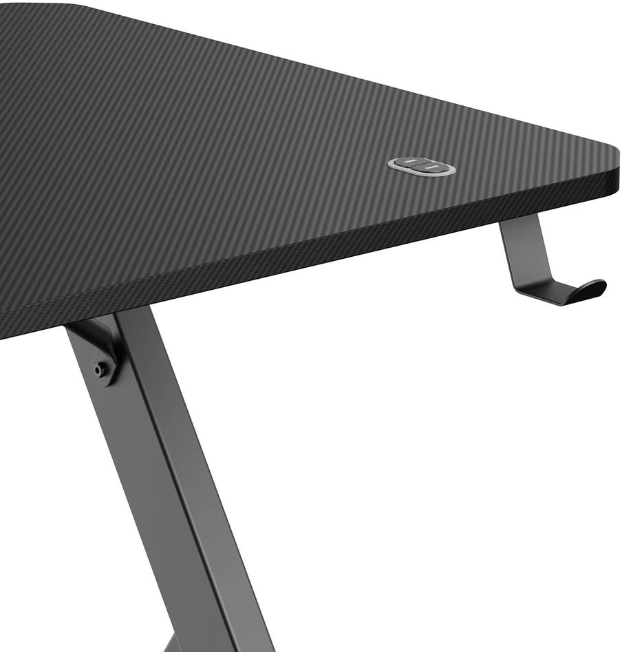 Biurko „NanoRS“ žaidimų stalas, juodas su ausinių ir puodelio laikikliu, RGB foniniu apšvietimu, maks. 75 kg, matmenys 1200 x 600 x 750 mm, RS102
