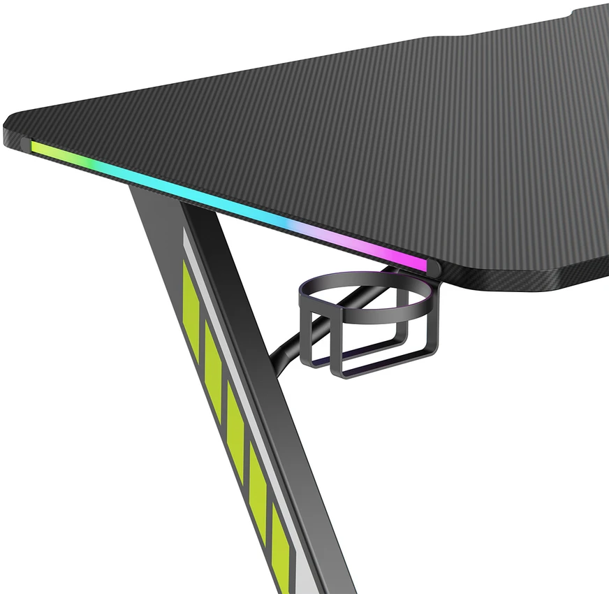 Biurko „NanoRS“ žaidimų stalas, juodas su ausinių ir puodelio laikikliu, RGB foniniu apšvietimu, maks. 75 kg, matmenys 1200 x 600 x 750 mm, RS102