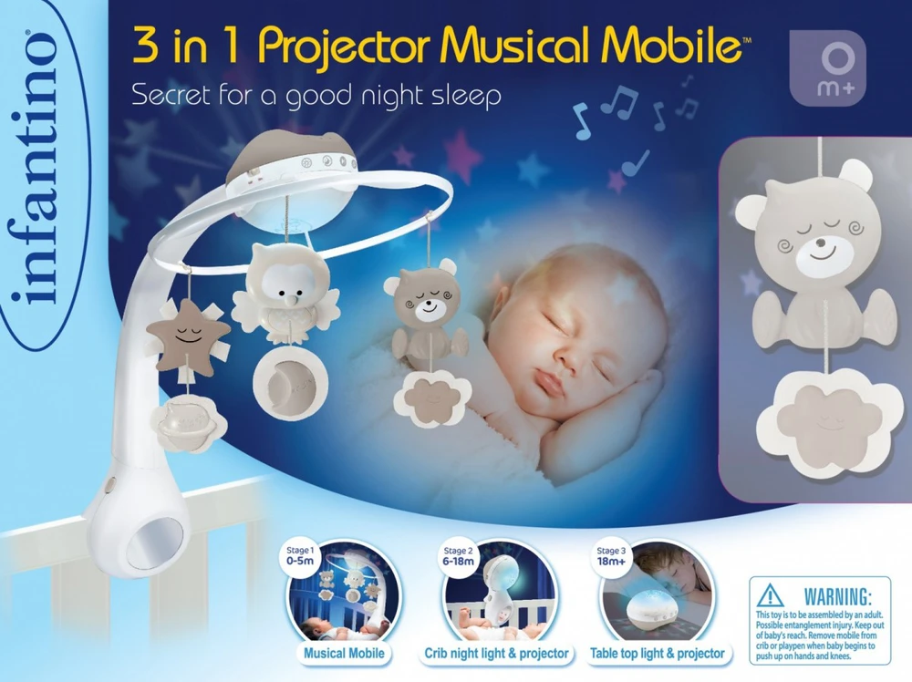 Muzyczna 3 viename „Infantino“ muzikinis mobilusis vežimėlis, smėlio spalvos