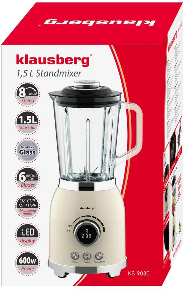 Klausberg Maišytuvas ąsotis, LED ekranas, kokteilių maišytuvas smulkina ledą, 1,5 l