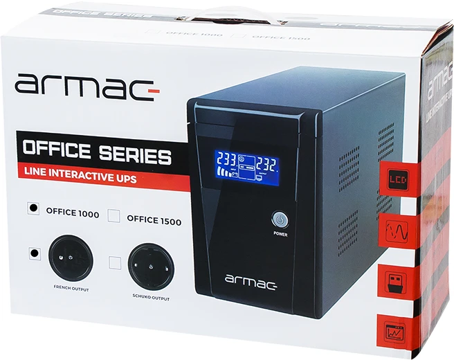 ARMAC O/1000E/LCD Armac UPS OFFICE Line-Interactive 1000E LCD 3x 230V PL OUT, USB
