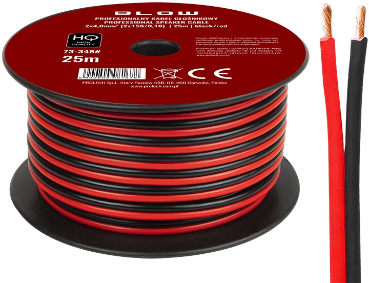 Blow Garsiakalbio kabelis 2x4.00mm juodas-raudonas 25m
