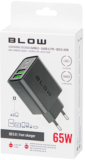 Blow Tinklo įkroviklis USBx2 lizdas + USB-C QC+PD 65W