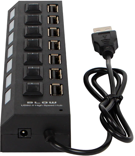 Blow 7 vietų USB šakotuvas su jungikliais