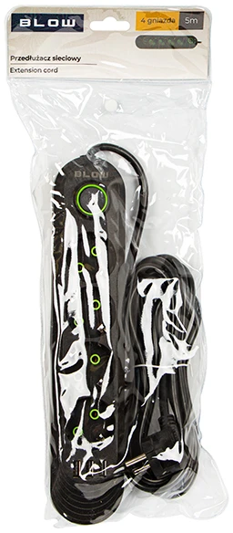 Blow PS-450 4 lizdų 3xUSB tinklo ilgintuvas 5m juodas 2x1mm