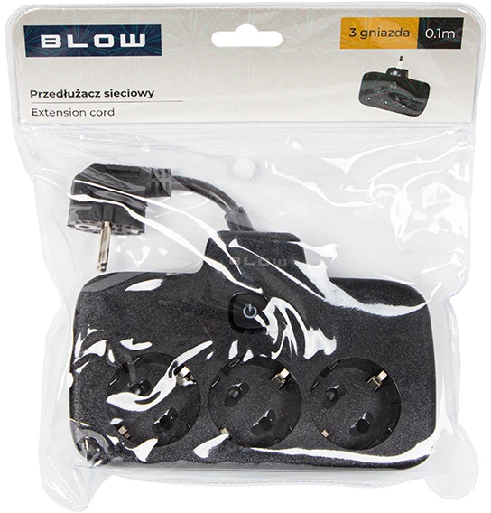 Blow PS-310 skirstytuvas 3 lizdų 0.1 m juodas 2x1 mm ilgintuvas