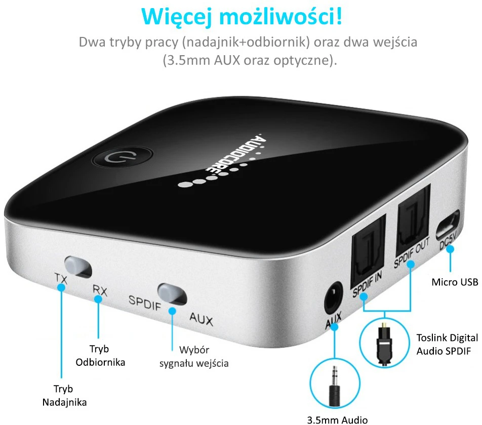 Audiocore Odbiornik Bluetooth 5.0 AUX Baseus Qiyin (juodas)