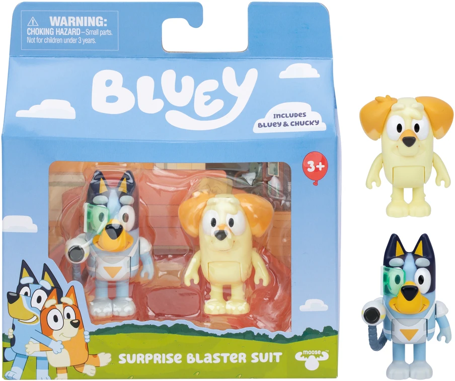 Bluey - Bluey figūrėlių 2 vnt. pakuotė - Staigmenos Blasterio kostiumas (90322)