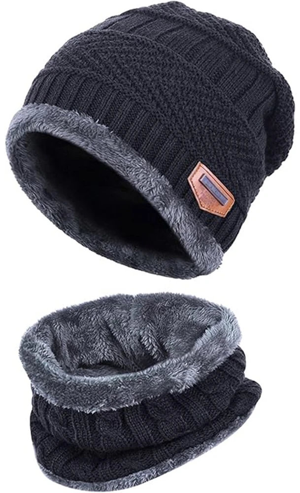 Bq52D Aptel Kepurė, šalikas (rinkinys) UNISEX SET Juodas