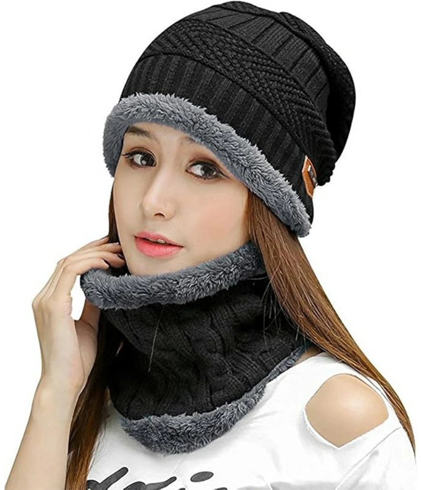 Bq52D Aptel Kepurė, šalikas (rinkinys) UNISEX SET Juodas