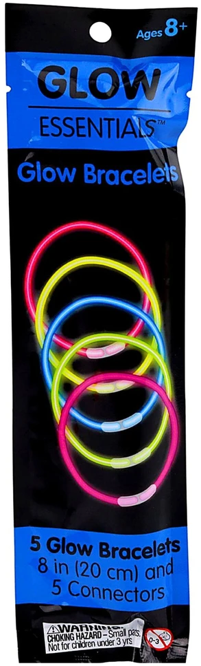 Lean Toys Bransoletki Šviečiantys tamsoje neoniniai lazdelės formos fluorescenciniai apyrankiai, 5 vnt.
