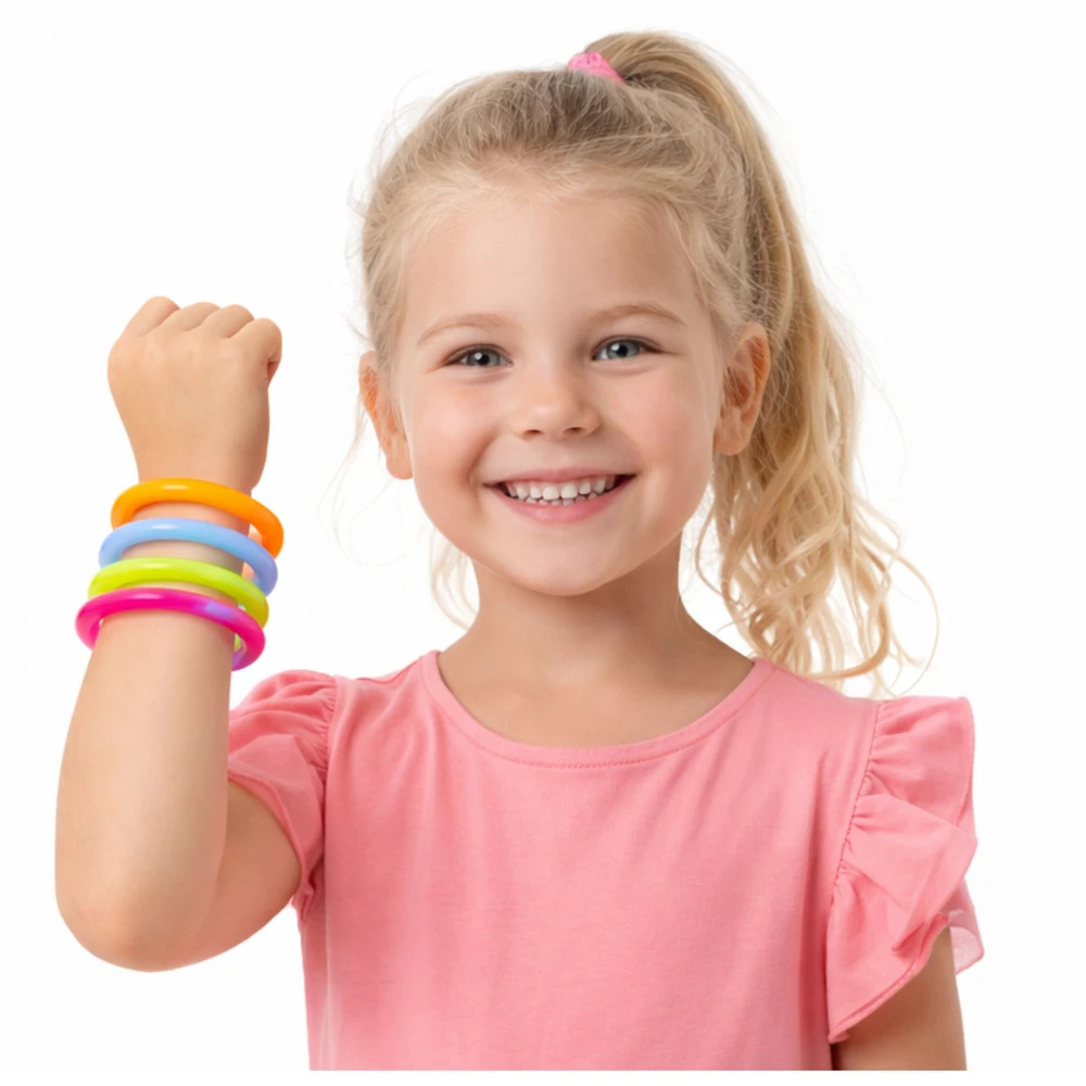 Lean Toys Bransoletki Šviečiantys tamsoje neoniniai lazdelės formos fluorescenciniai apyrankiai, 5 vnt.