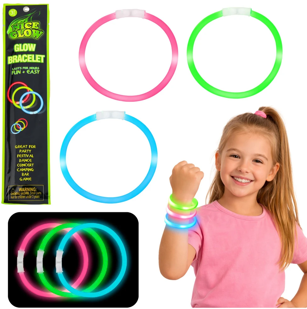 Lean Toys Bransoletki Tamsoje šviečiančios neoninės lazdelės, fluorescencinės apyrankės, 3 vnt.