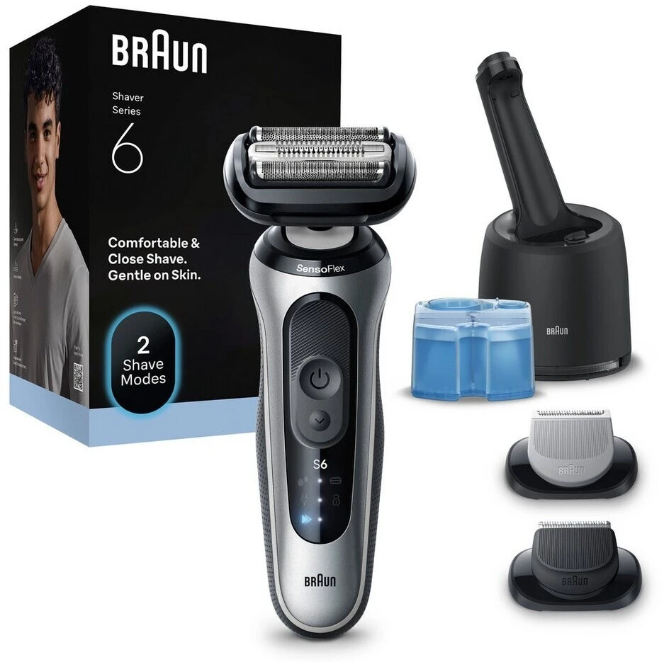 Barzdaskutė „Braun“ 6 serijos elektrinis skustuvas „SmartCare Center“ + 2 priedai – 62-S7650CC – sidabrinis
