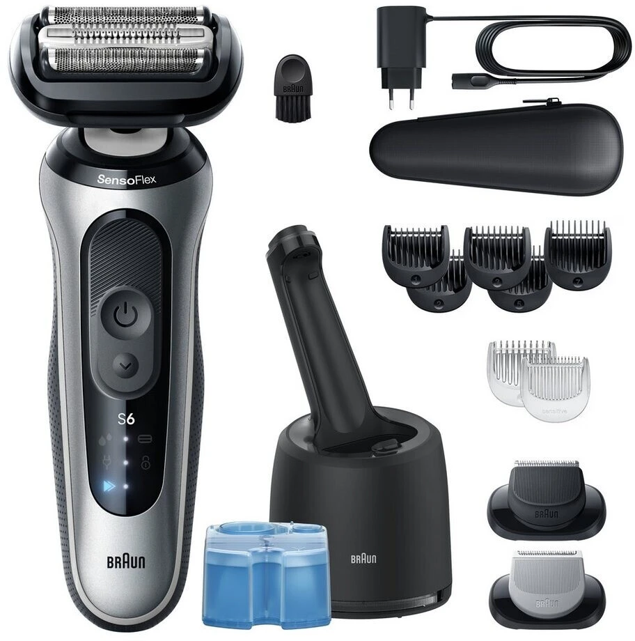 Barzdaskutė „Braun“ 6 serijos elektrinis skustuvas „SmartCare Center“ + 2 priedai – 62-S7650CC – sidabrinis