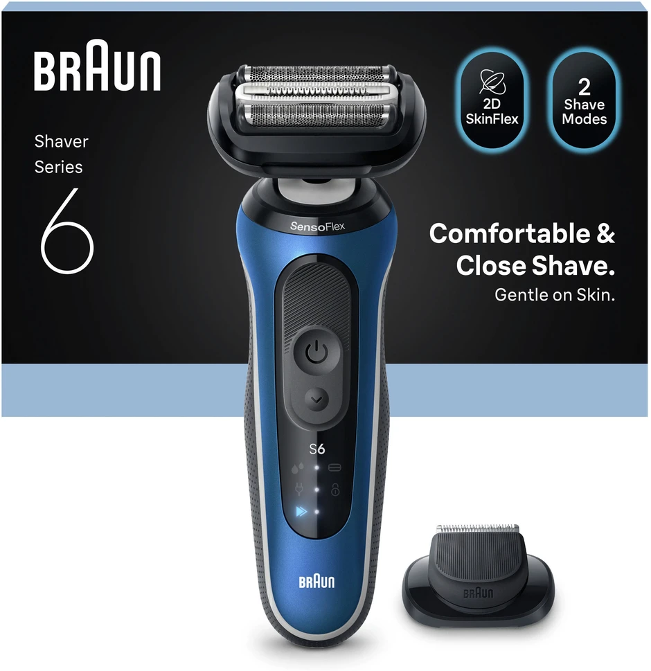 Barzdaskutė „Braun“ 6 serijos elektrinis skustuvas su priedu – mėlynas
