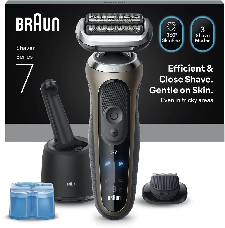 Barzdaskutė „Braun“ 7 serijos elektrinis skustuvas, „SmartCare“ centras, +1 priedas, 72-C7200CC – auksinis