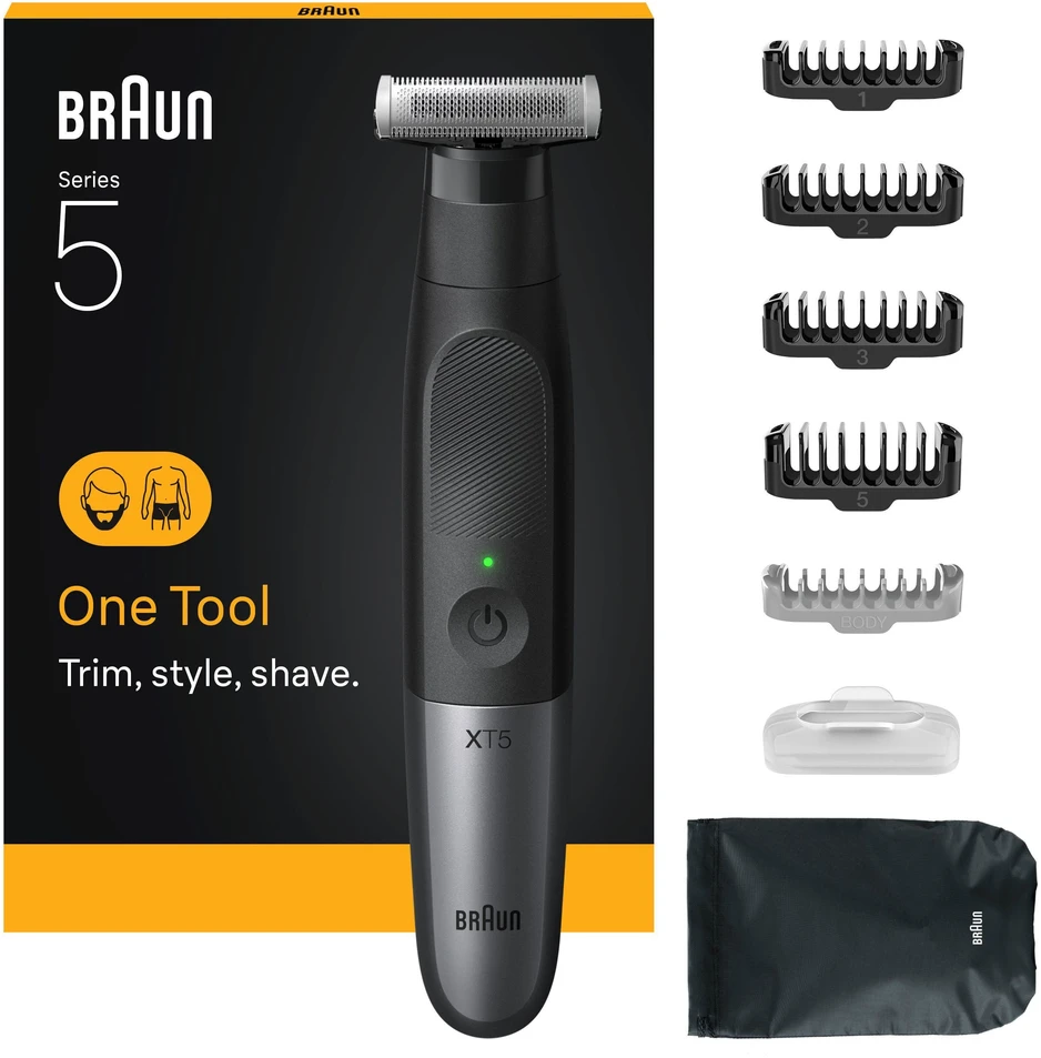 Barzdaskutė „Braun“ – „All-in-One“ serija XT5, +7 formavimo įrankiai, 4D „Flex“ peiliukas, formavimas ir skutimas, XT5100, pilka