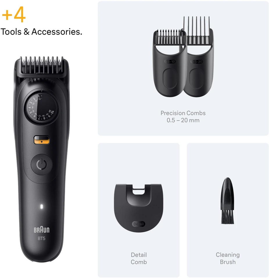 Barzdaskutė Braun BeardTrimmer 9 BT5520 barzdos kirpimo mašinėlė Baterija 40 2 cm „Wet & Dry“ Juoda