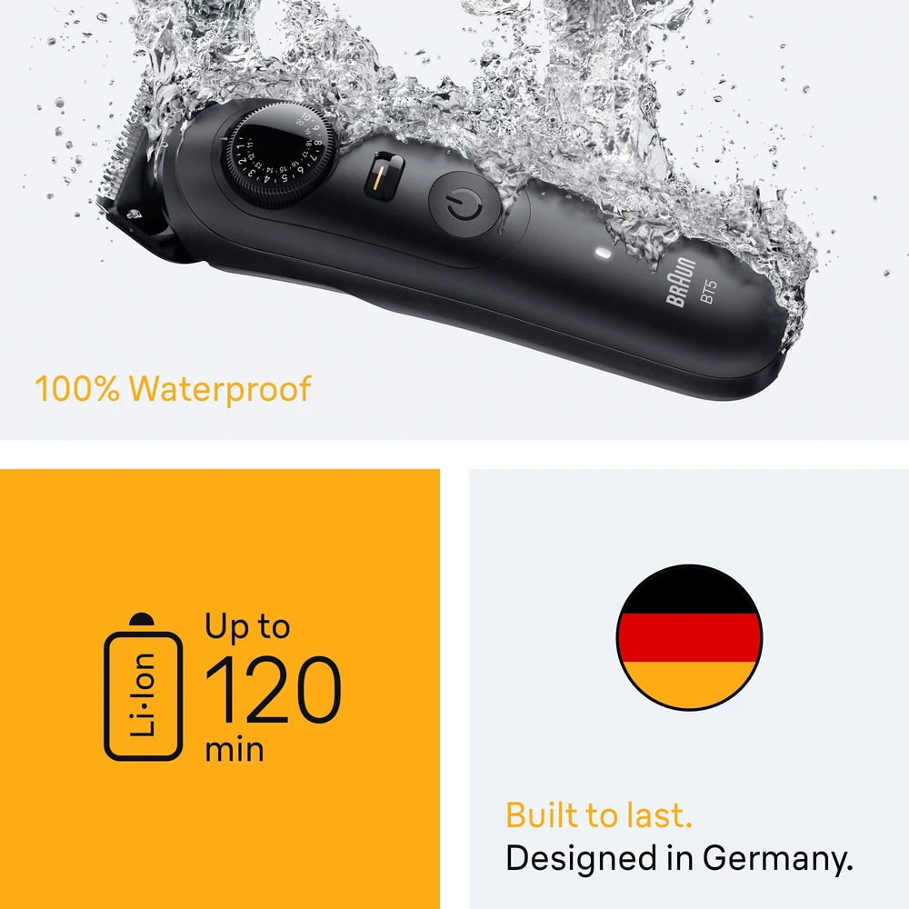 Barzdaskutė Braun BeardTrimmer 9 BT5520 barzdos kirpimo mašinėlė Baterija 40 2 cm „Wet & Dry“ Juoda