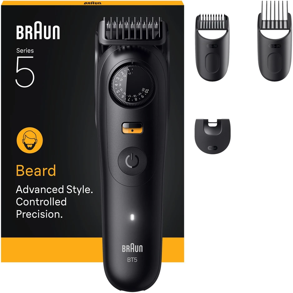 Barzdaskutė Braun BeardTrimmer 9 BT5520 barzdos kirpimo mašinėlė Baterija 40 2 cm „Wet & Dry“ Juoda