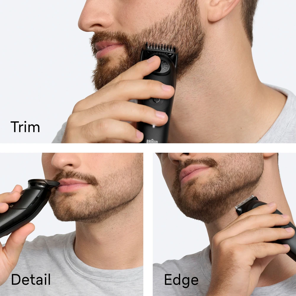 Barzdaskutė Braun BeardTrimmer 9 BT5520 barzdos kirpimo mašinėlė Baterija 40 2 cm „Wet & Dry“ Juoda