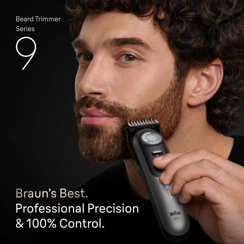 „Braun“ barzdos kirpimo mašinėlė 9 serija, +7 kirpimo įrankiai, BT9520 - matinio chromo spalvos