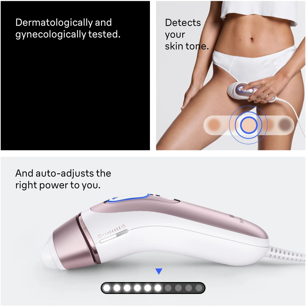 „Braun“ – išmanusis IPL Skin i·expert plaukų šalinimo prietaisas namams, su nemokama programėle, 2 išmaniosiomis galvutėmis – baltas/bronzinis