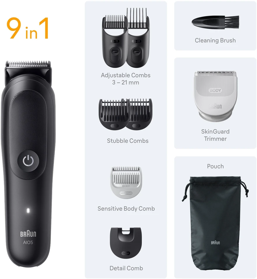 „Braun“ – „viskas viename“ rinkinys, 5 serija, 9in1 kirpimas, AIO5540 – juodas